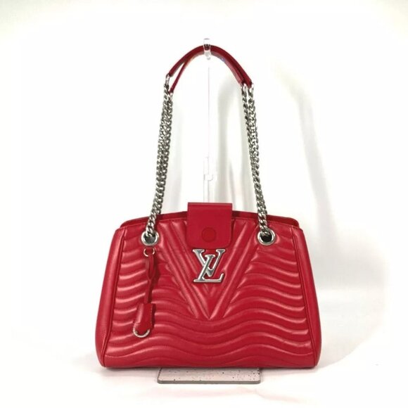 LOUIS VUITTON M51497 New Wave Chain tote Double Chain Shoulder Bag Leather Red - Picture 1 of 16